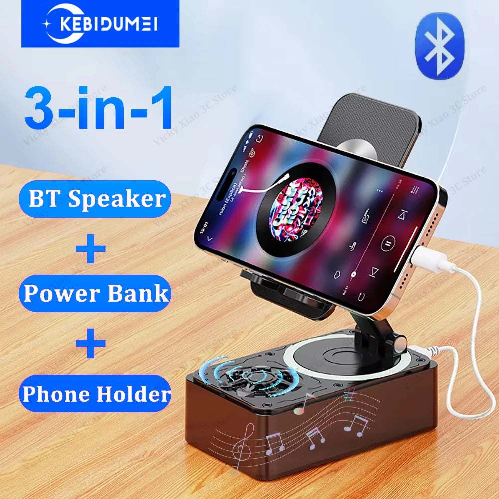 3-in-1 Bluetooth Speaker with Power Bank and Phone Stand